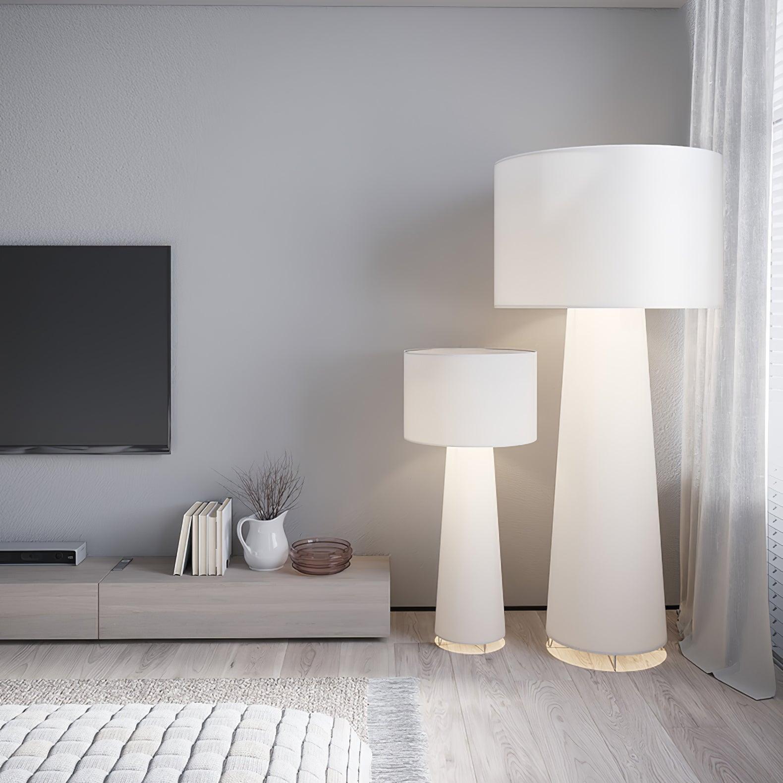 Modern Column White Fabric Floor Lamp Elegant Minimalist Cylinder Standing Light