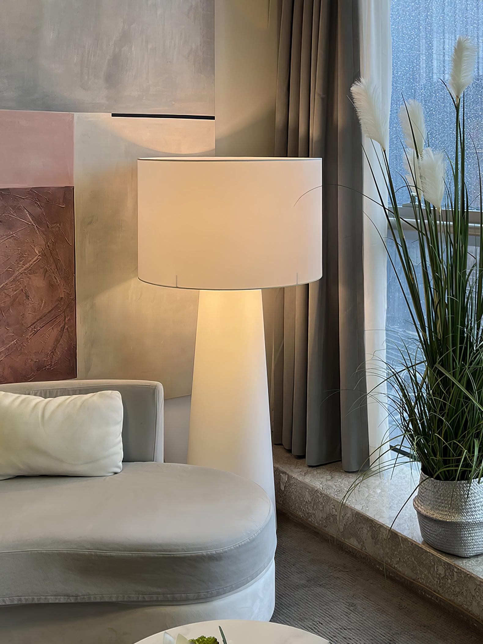 Modern Column White Fabric Floor Lamp Elegant Minimalist Cylinder Standing Light