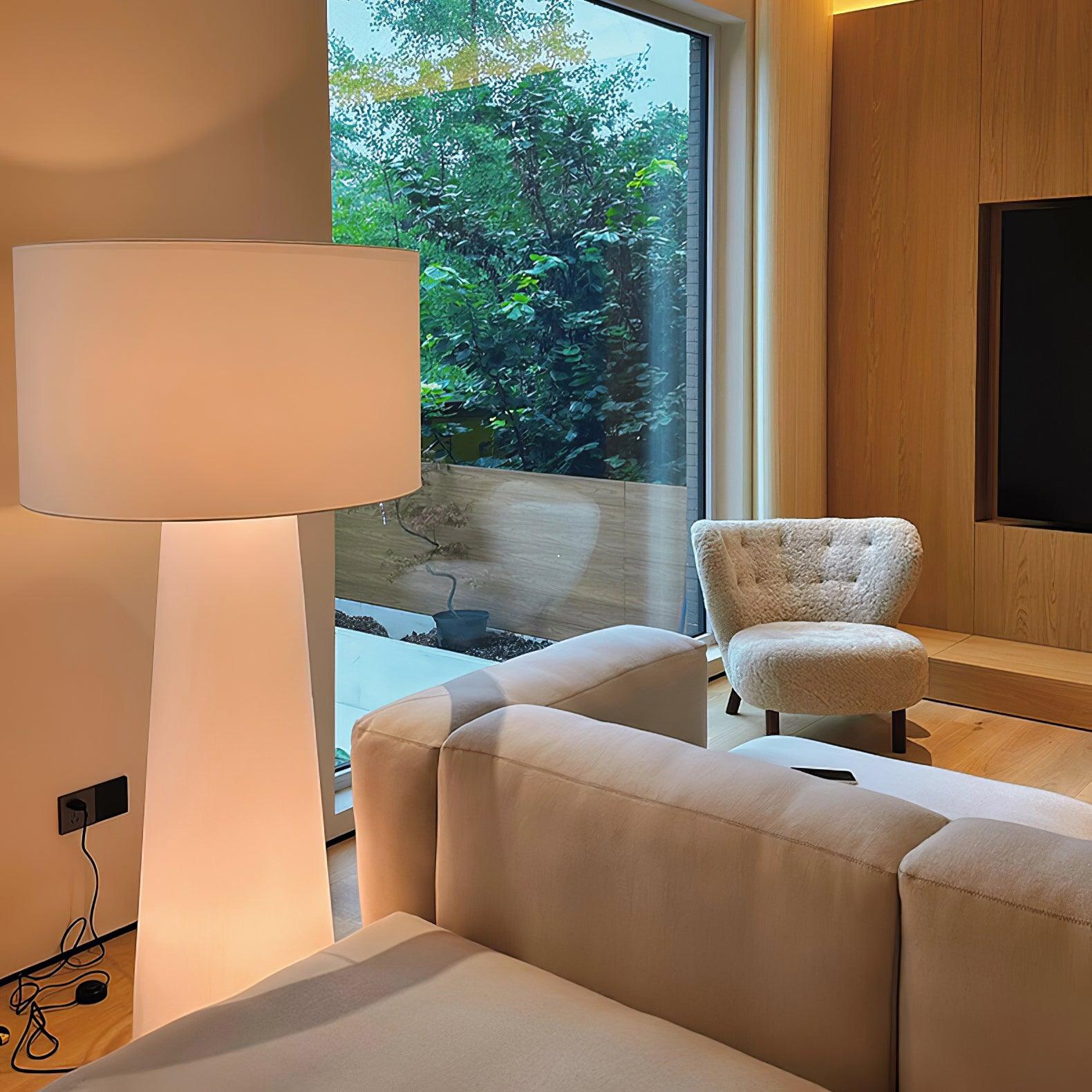 Modern Column White Fabric Floor Lamp Elegant Minimalist Cylinder Standing Light