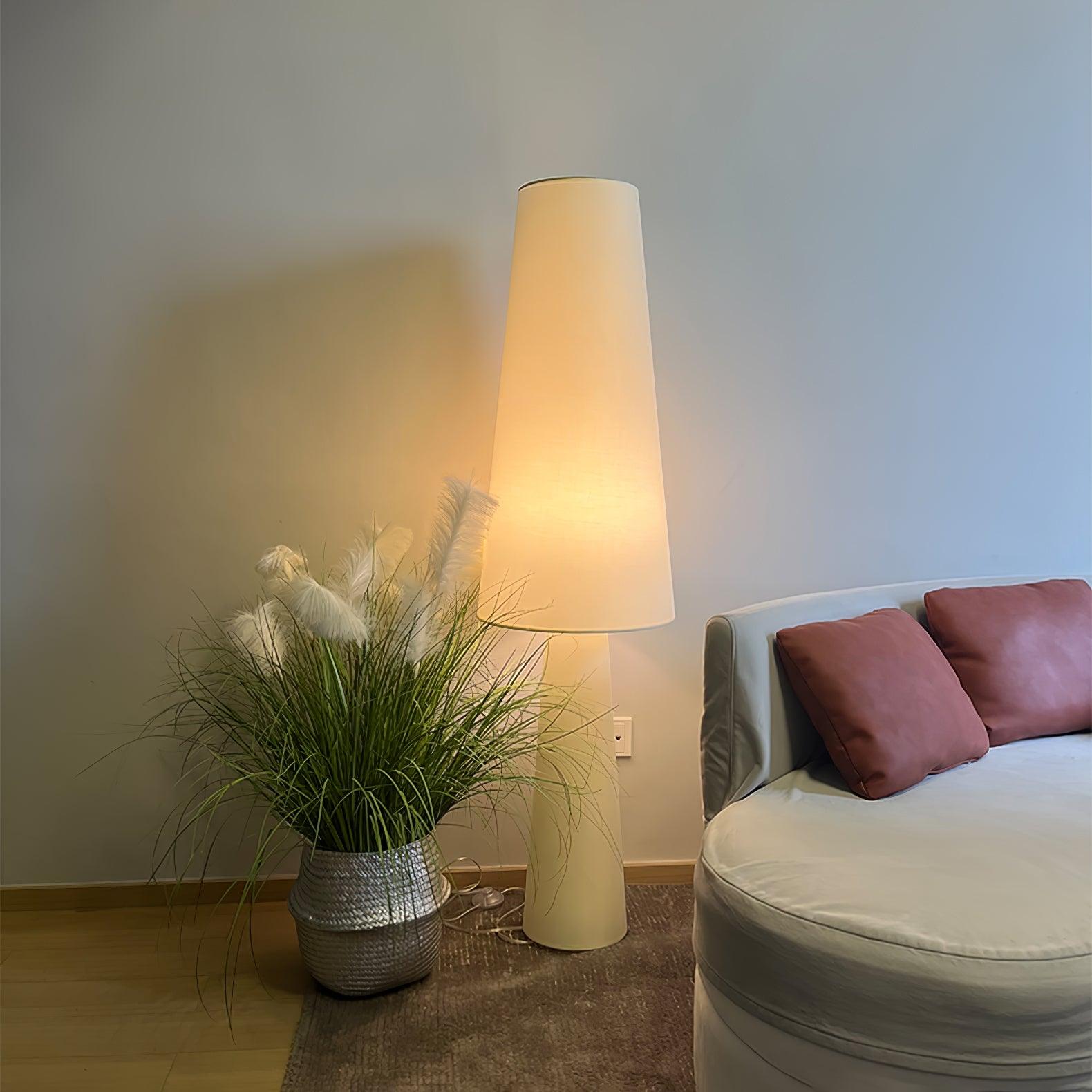 Modern Column White Fabric Floor Lamp Elegant Minimalist Cylinder Standing Light