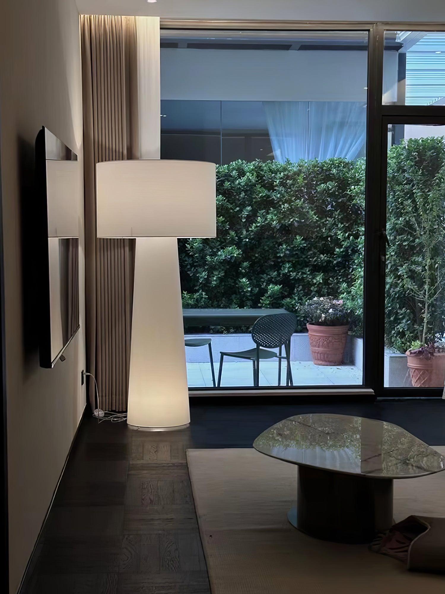 Modern Column White Fabric Floor Lamp Elegant Minimalist Cylinder Standing Light