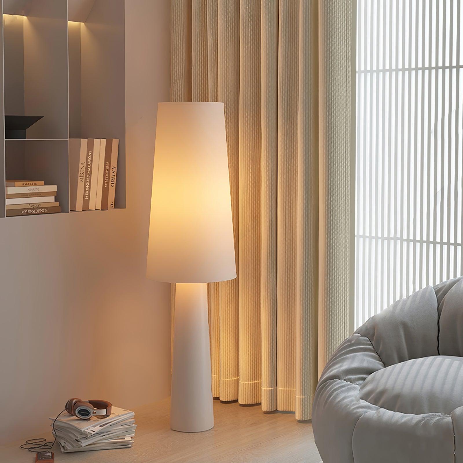 Modern Column White Fabric Floor Lamp Elegant Minimalist Cylinder Standing Light