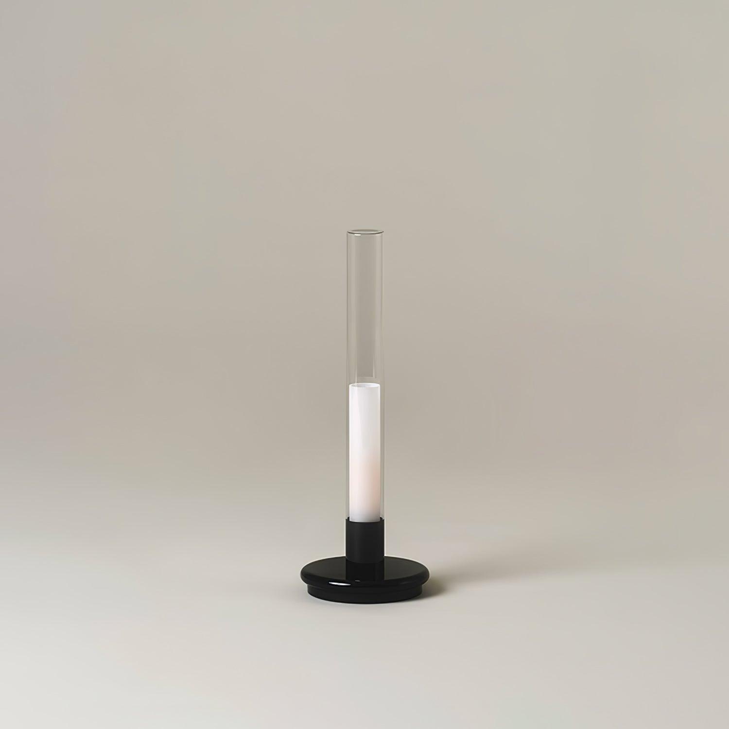 Minimalist Rechargeable Column Table Lamp Cordless Bedside Reading Light with Black Metal Body
