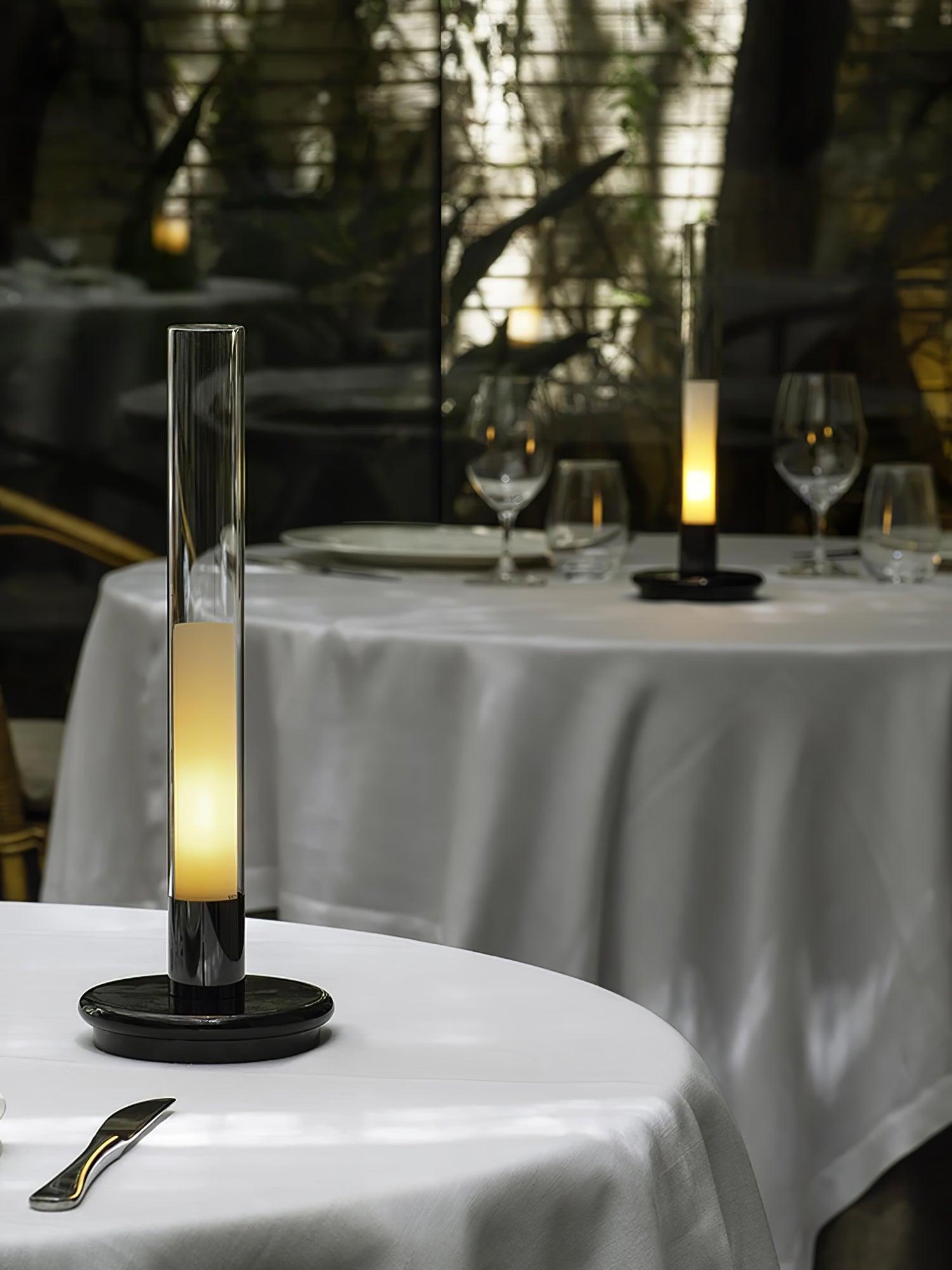 Minimalist Rechargeable Column Table Lamp Cordless Bedside Reading Light with Black Metal Body