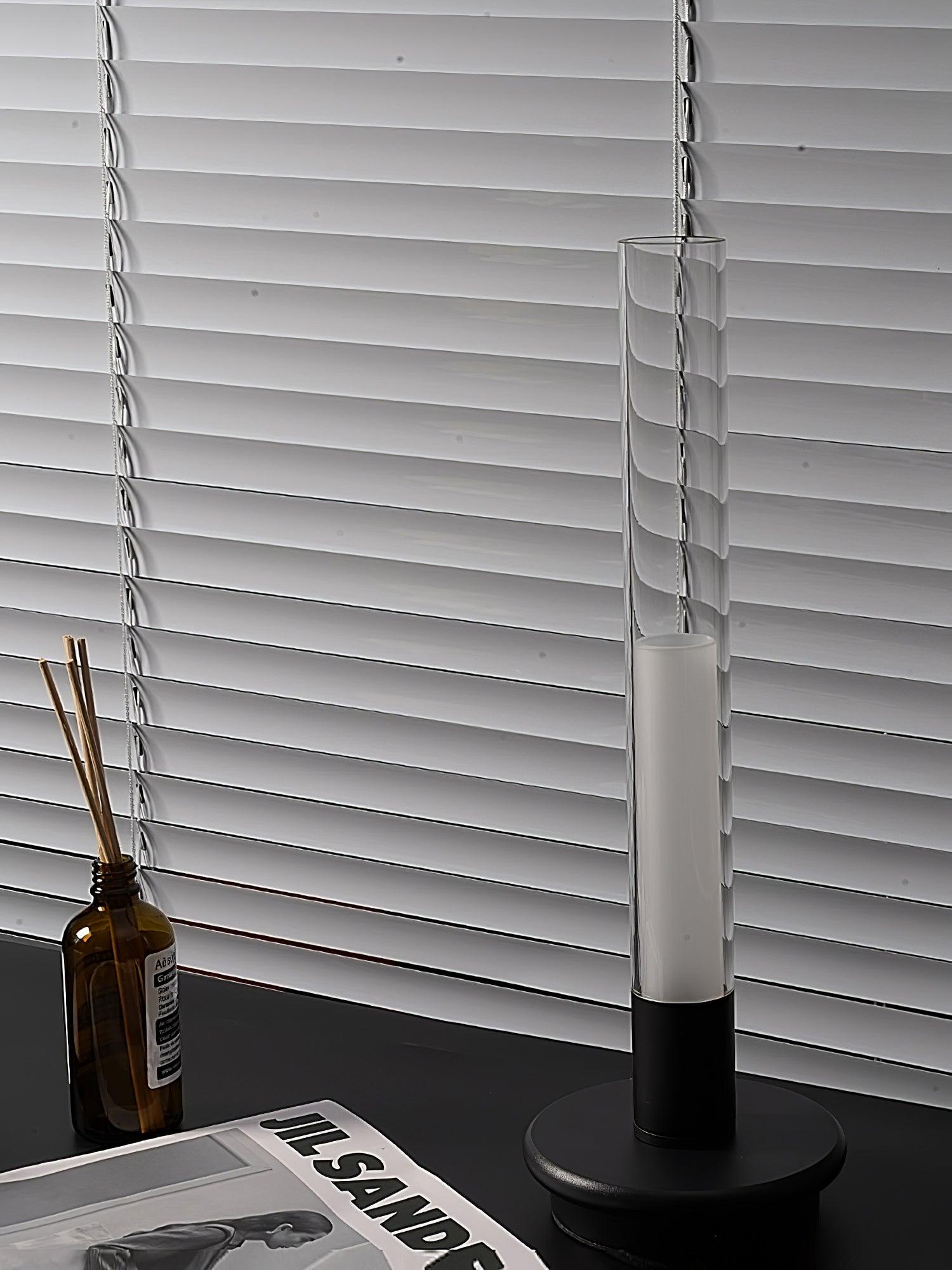 Minimalist Rechargeable Column Table Lamp Cordless Bedside Reading Light with Black Metal Body