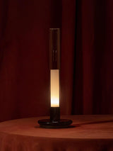 Minimalist Rechargeable Column Table Lamp Cordless Bedside Reading Light with Black Metal Body