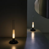 Minimalist Rechargeable Column Table Lamp Cordless Bedside Reading Light with Black Metal Body