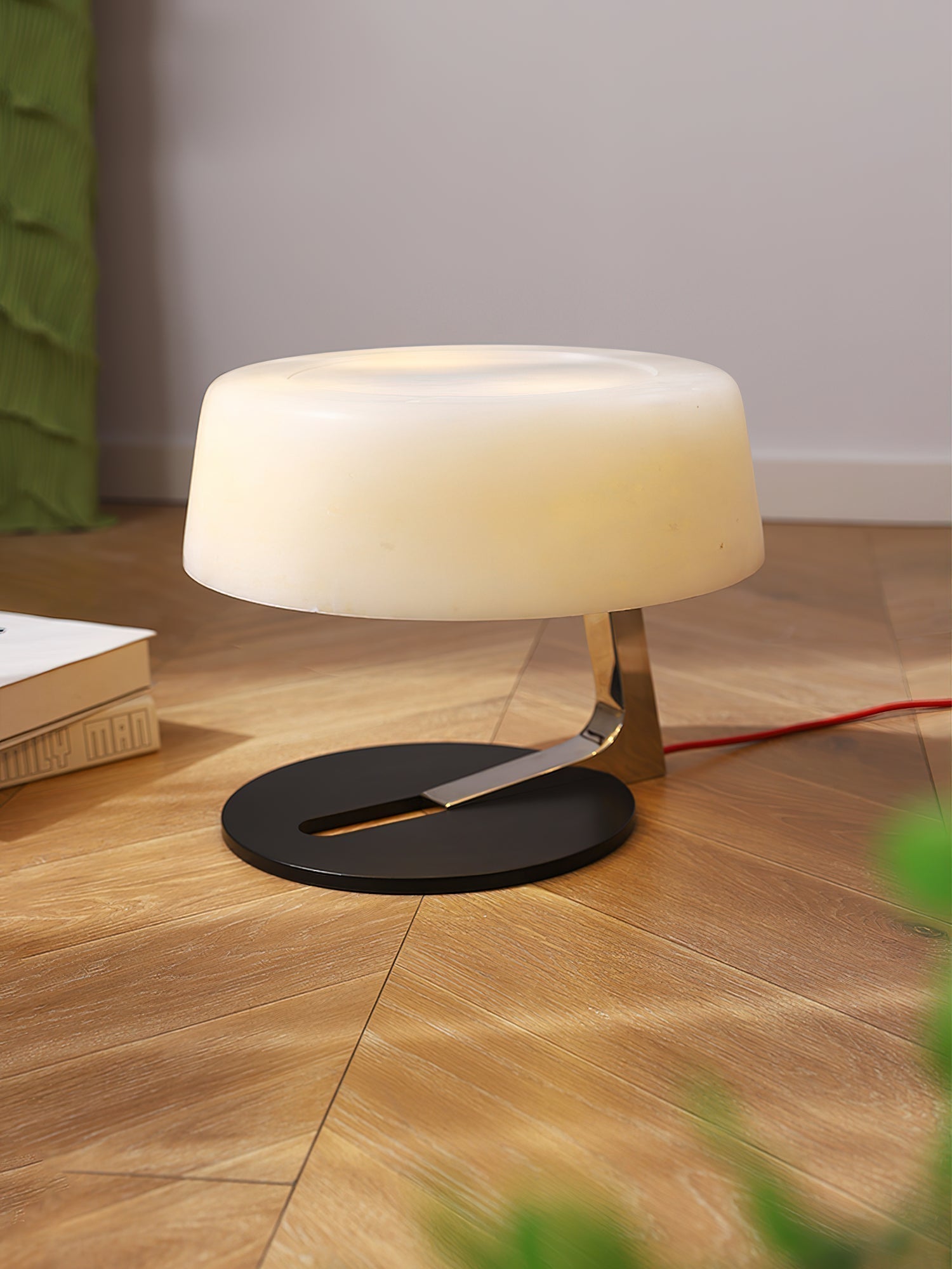Modern Natural Alabaster Desk Lamp with Polished Metal Base and LED G9 Socket