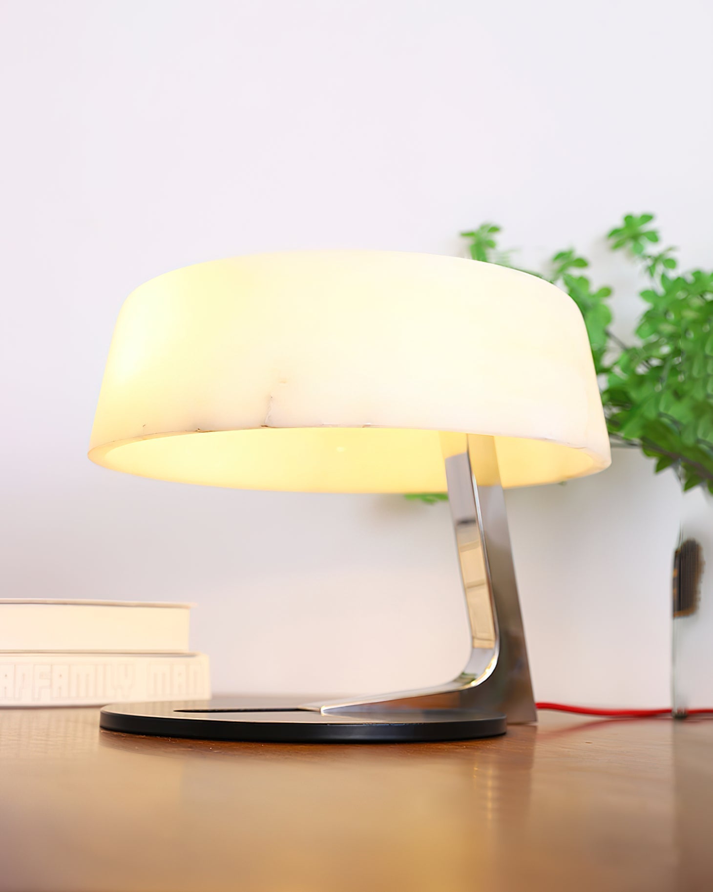 Modern Natural Alabaster Desk Lamp with Polished Metal Base and LED G9 Socket