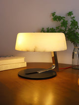 Modern Natural Alabaster Desk Lamp with Polished Metal Base and LED G9 Socket