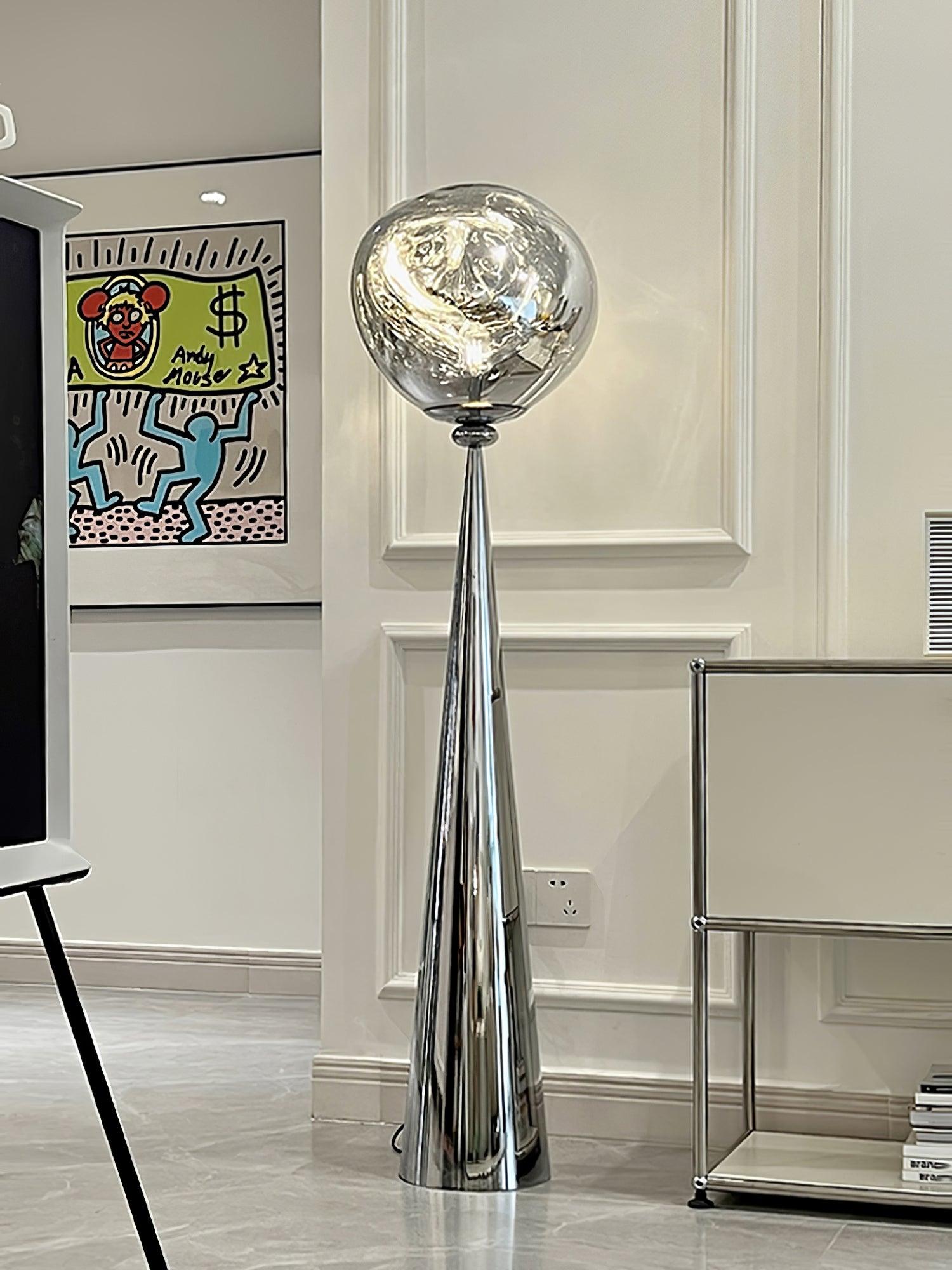 Modern Melt Glass Cone Floor Lamp Tall Decorative Standing Light