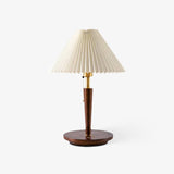Modern Scandinavian Wooden Table Lamp with White Pleated Fabric Cone Shade