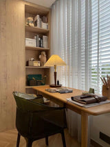 Modern Scandinavian Wooden Table Lamp with White Pleated Fabric Cone Shade