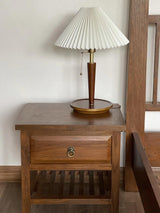 Modern Scandinavian Wooden Table Lamp with White Pleated Fabric Cone Shade