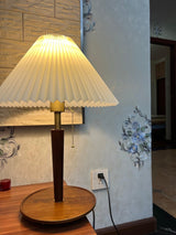 Modern Scandinavian Wooden Table Lamp with White Pleated Fabric Cone Shade