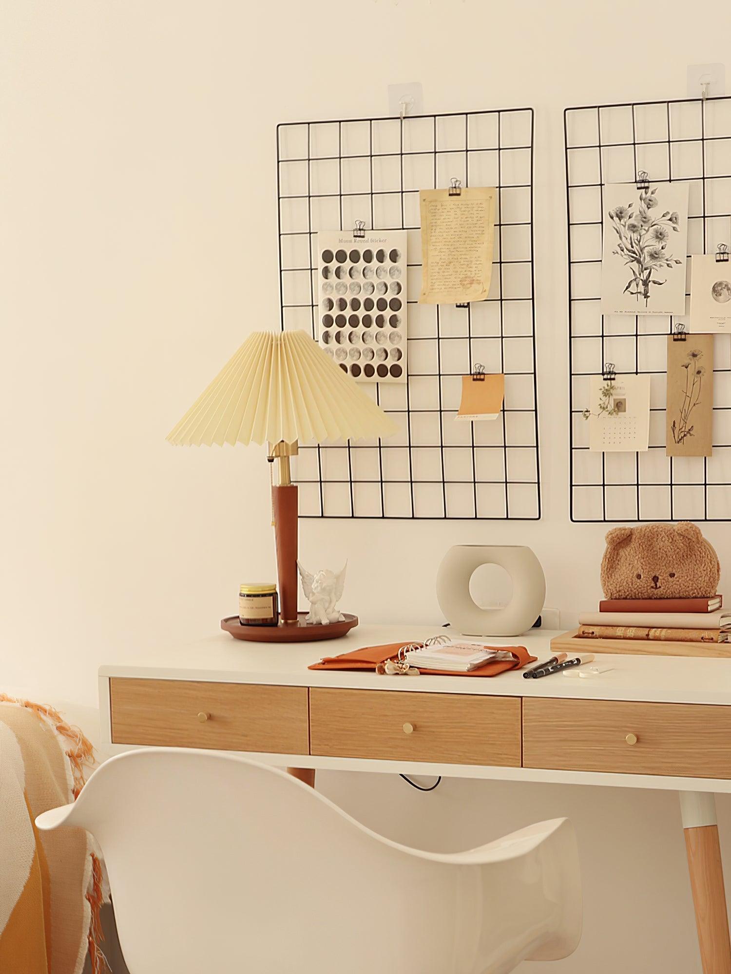 Modern Scandinavian Wooden Table Lamp with White Pleated Fabric Cone Shade