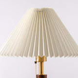 Modern Scandinavian Wooden Table Lamp with White Pleated Fabric Cone Shade