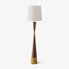 Modern Walnut Wood Grain Cone Waist Floor Lamp with White Fabric Shade for Living Room