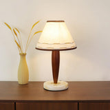 Modern Walnut Conical Table Lamp with White Fabric Shade and Marble Base
