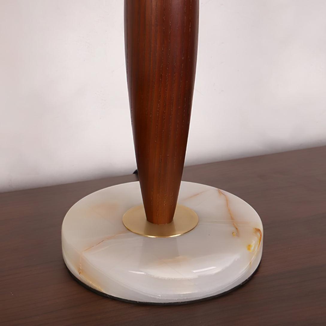 Modern Walnut Conical Table Lamp with White Fabric Shade and Marble Base