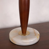 Modern Walnut Conical Table Lamp with White Fabric Shade and Marble Base