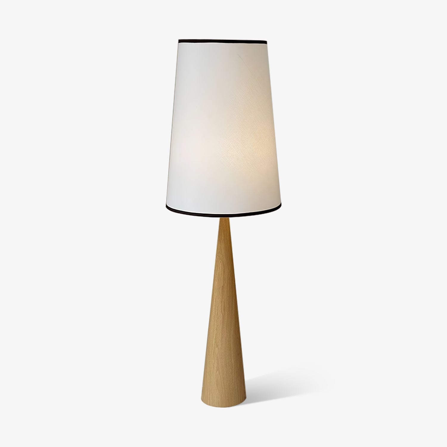 Walnut Wood Grain Conical Torchiere Floor Lamp with White Fabric Shade for Living Room
