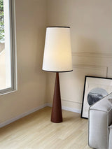 Walnut Wood Grain Conical Torchiere Floor Lamp with White Fabric Shade for Living Room