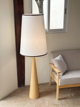 Walnut Wood Grain Conical Torchiere Floor Lamp with White Fabric Shade for Living Room