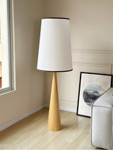Walnut Wood Grain Conical Torchiere Floor Lamp with White Fabric Shade for Living Room