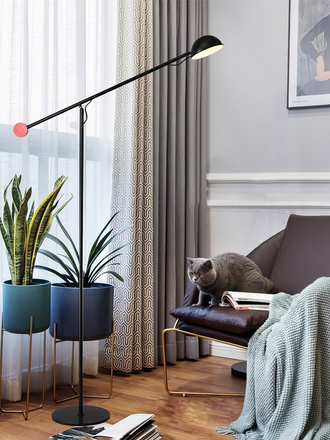 Precision Movement Adjustable LED Floor Lamp Modern Ambient Standing Light in Black and Red