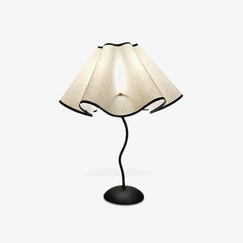 Cora Modern Vintage Table Lamp with White Linen Shade and Black Squiggly Metal Base