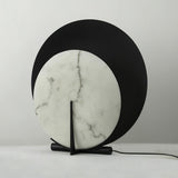 Asteria Alabaster Table Lamp Modern Black Metal Desk Light with Natural Stone Discs