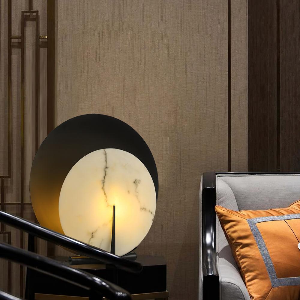 Asteria Alabaster Table Lamp Modern Black Metal Desk Light with Natural Stone Discs