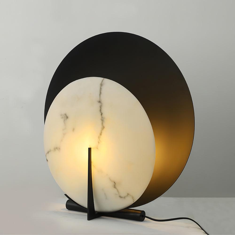 Asteria Alabaster Table Lamp Modern Black Metal Desk Light with Natural Stone Discs