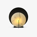 Asteria Alabaster Table Lamp Modern Black Metal Desk Light with Natural Stone Discs