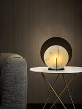 Asteria Alabaster Table Lamp Modern Black Metal Desk Light with Natural Stone Discs