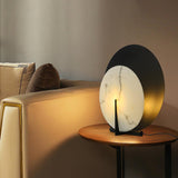 Asteria Alabaster Table Lamp Modern Black Metal Desk Light with Natural Stone Discs