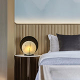 Asteria Alabaster Table Lamp Modern Black Metal Desk Light with Natural Stone Discs