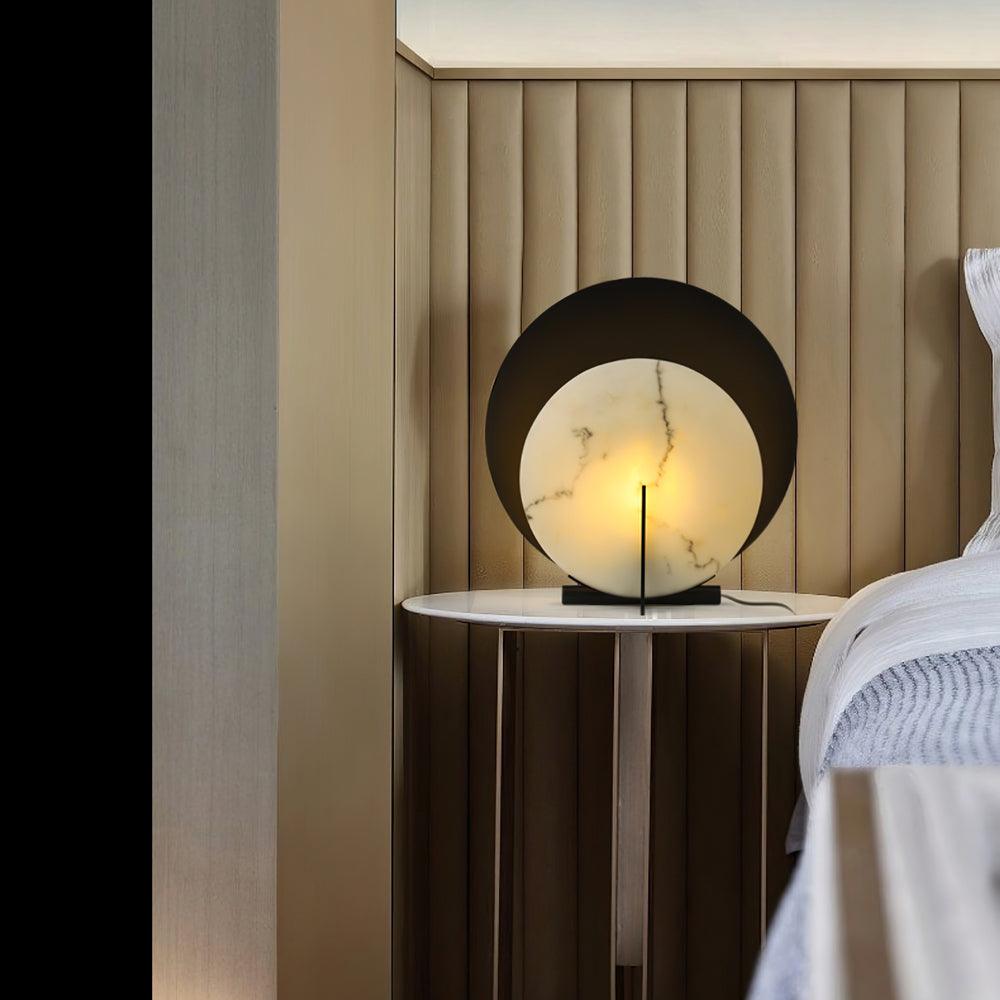 Asteria Alabaster Table Lamp Modern Black Metal Desk Light with Natural Stone Discs