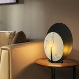 Asteria Alabaster Table Lamp Modern Black Metal Desk Light with Natural Stone Discs