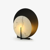 Asteria Alabaster Table Lamp Modern Black Metal Desk Light with Natural Stone Discs