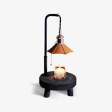 Modern Wooden Stool Style Side Table Lamp with Leather Accents and Candle Warmer Function