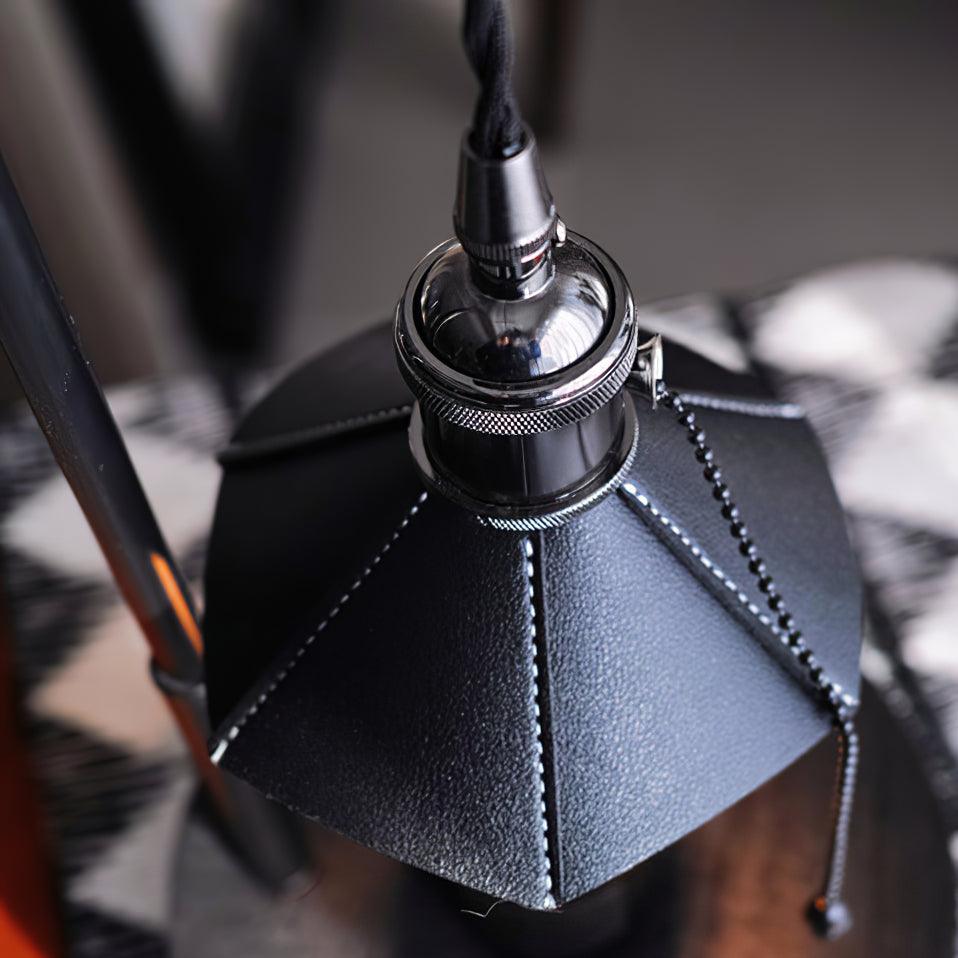 Modern Wooden Stool Style Side Table Lamp with Leather Accents and Candle Warmer Function
