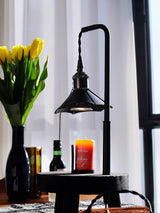 Modern Wooden Stool Style Side Table Lamp with Leather Accents and Candle Warmer Function