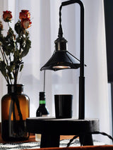 Modern Wooden Stool Style Side Table Lamp with Leather Accents and Candle Warmer Function