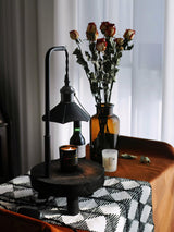 Modern Wooden Stool Style Side Table Lamp with Leather Accents and Candle Warmer Function