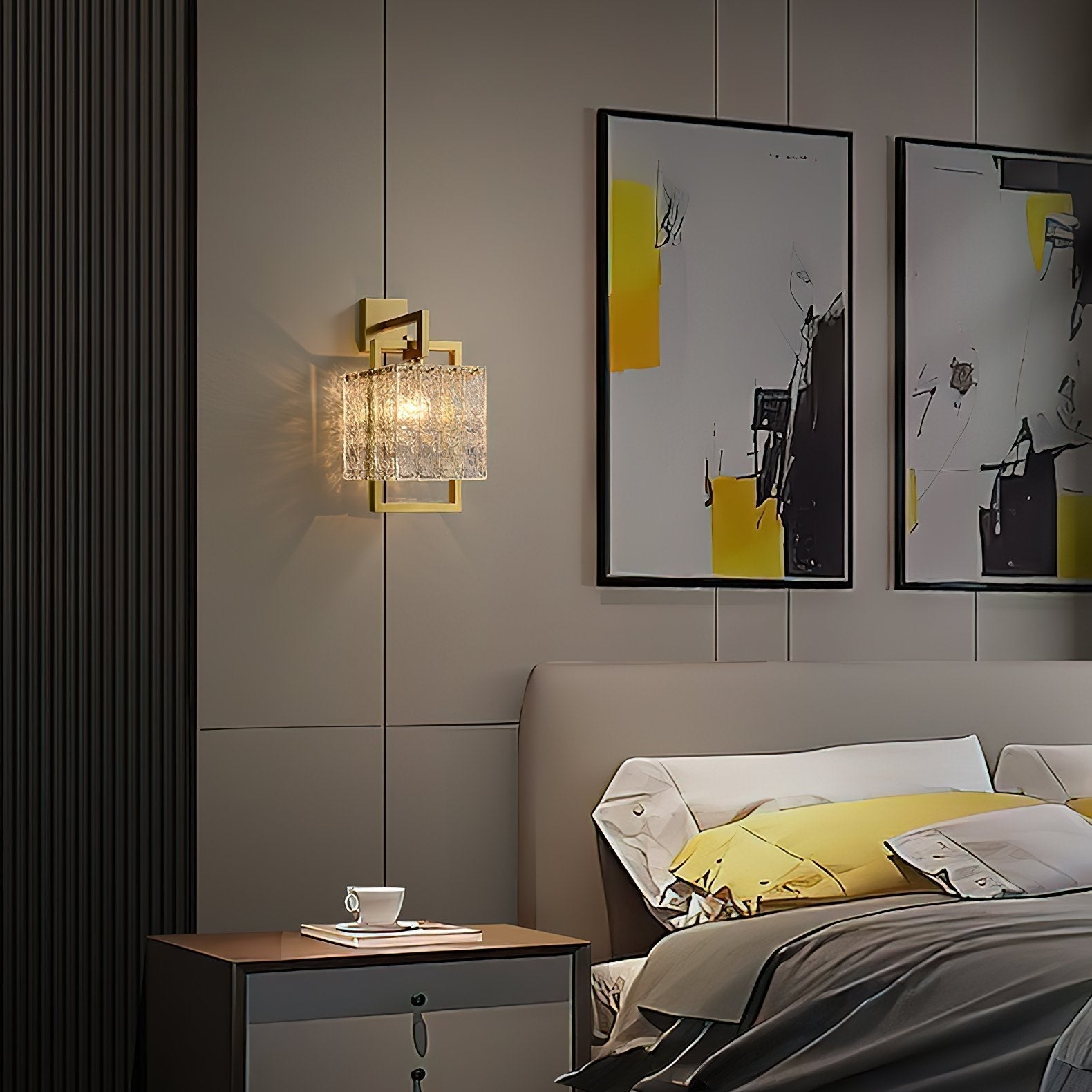 geometric-brass-wall-light-with-corrugated-glass-shade-for-modern-indoor-home-decor