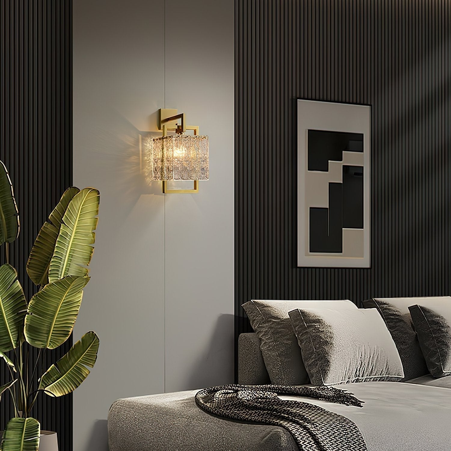 geometric-brass-wall-light-with-corrugated-glass-shade-for-modern-indoor-home-decor