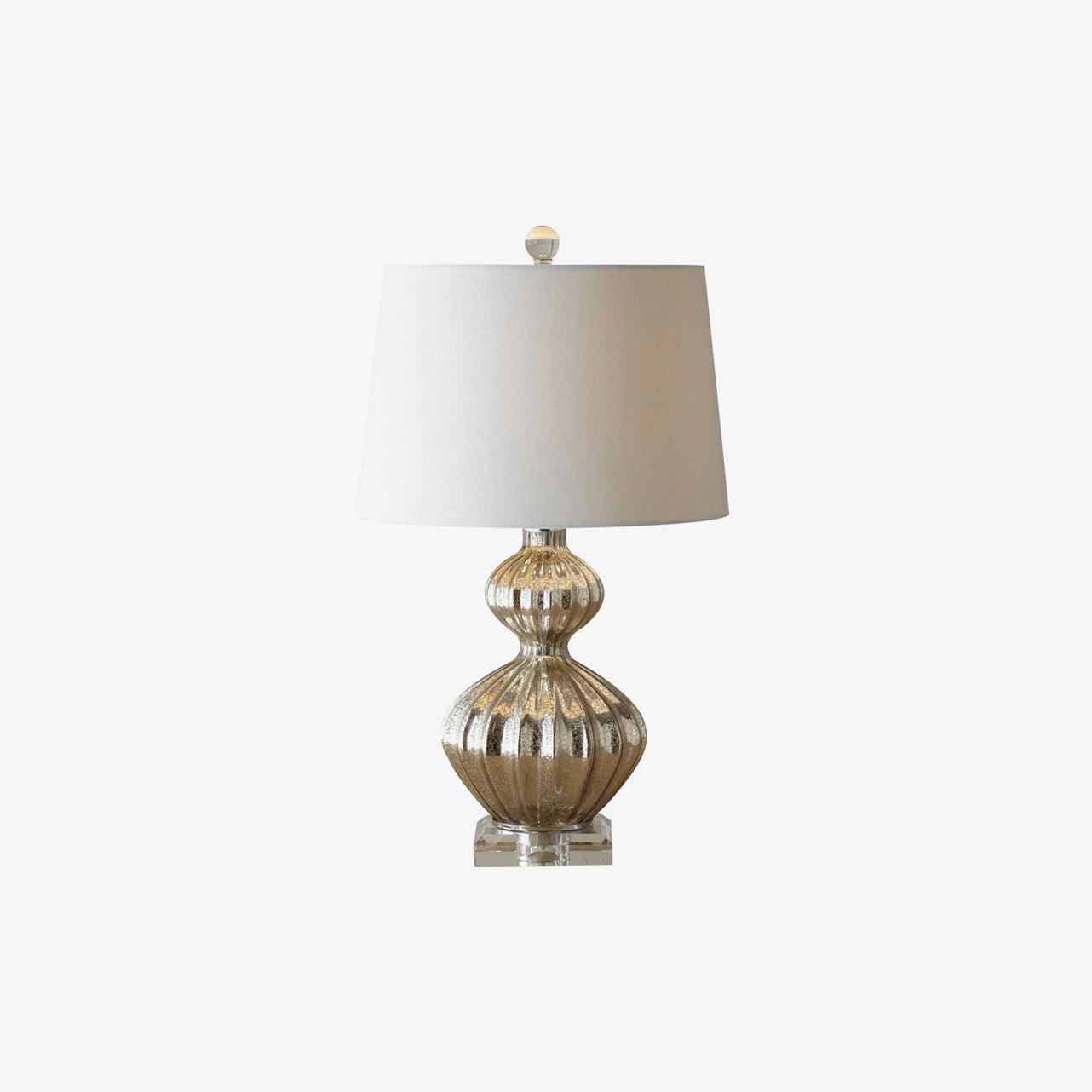 Elegant Mercury Glass Bedside Nightstand Lamp with Fabric Drum Shade Silver Finish