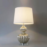 Elegant Mercury Glass Bedside Nightstand Lamp with Fabric Drum Shade Silver Finish